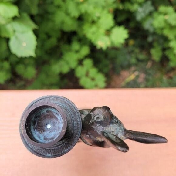 SOLD: VTG Alice in Wonderland Rabbit in a Suit Brass Candlestick Holder Woodland - Picture 3 of 6